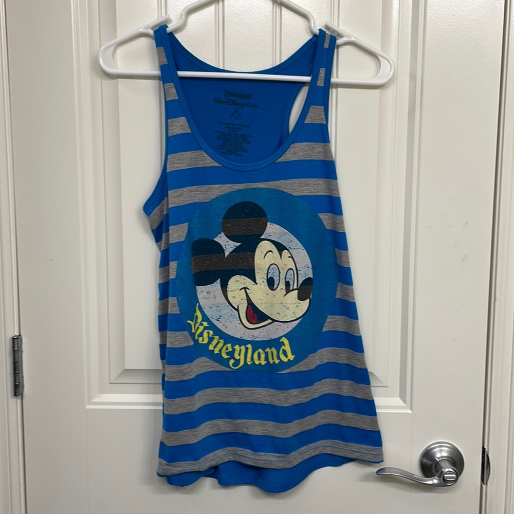 Disneyland Tank Top Womens Small Blue Gray Stripe Mickey Mouse